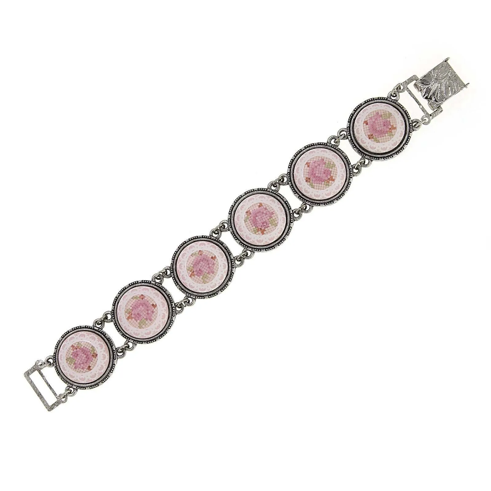 1928 Jewelry Round Blue & Pink Rose Stone Link Bracelet 1928 Jewelry