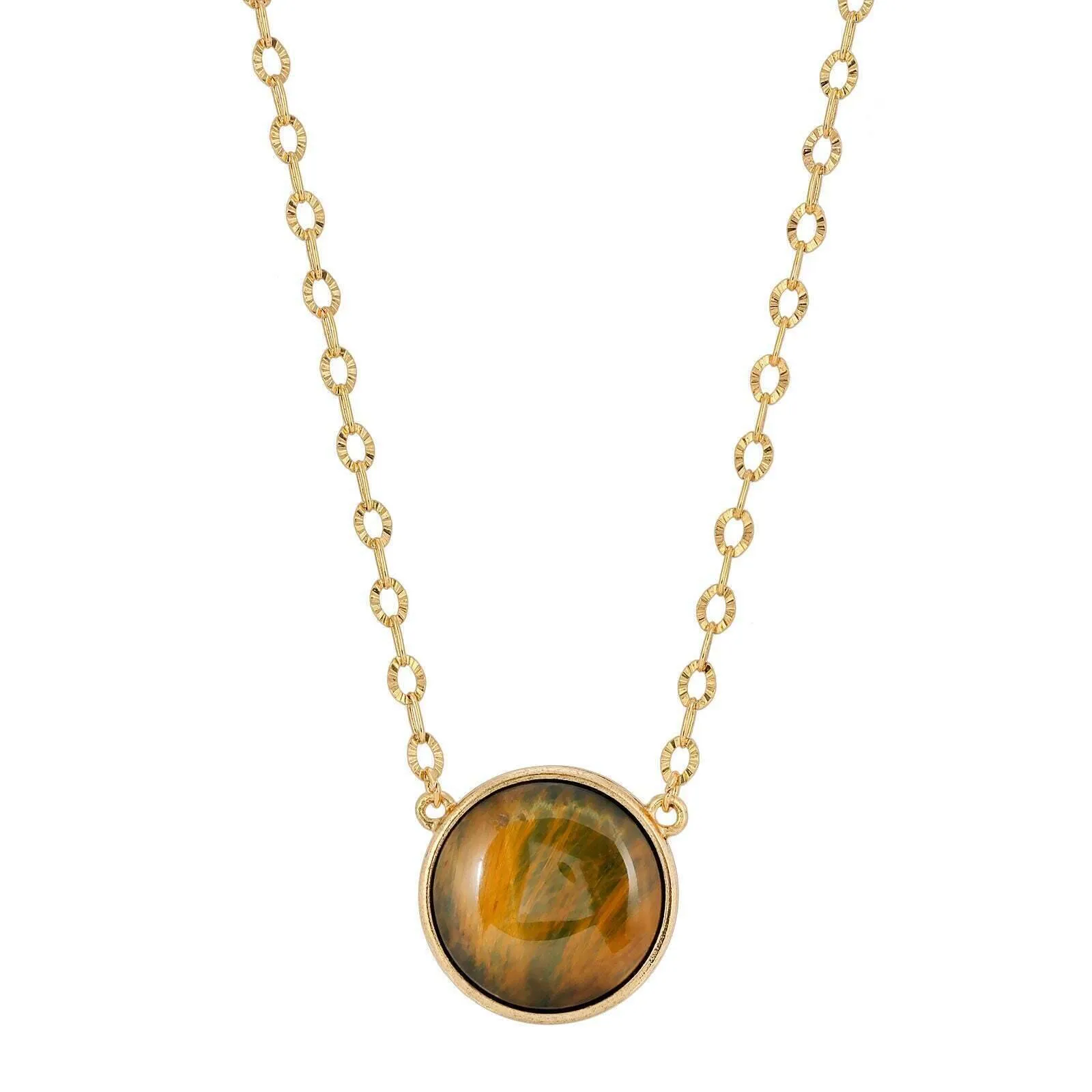1928 Jewelry Round Cabochon Gemstone Pendant Necklace 16"   3" Extender 1928 Jewelry