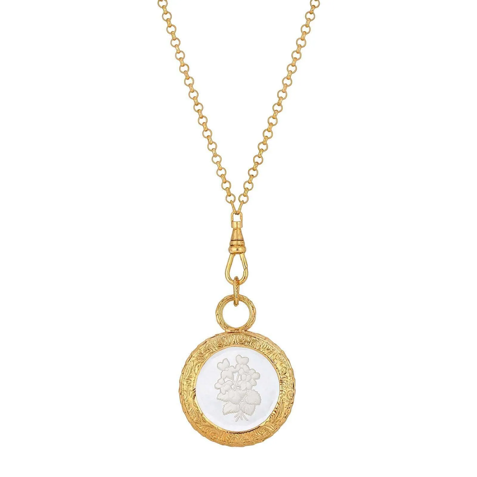 1928 Jewelry Round Clear Intaglio Glass Swivel Pendant Necklace 28" 1928 Jewelry