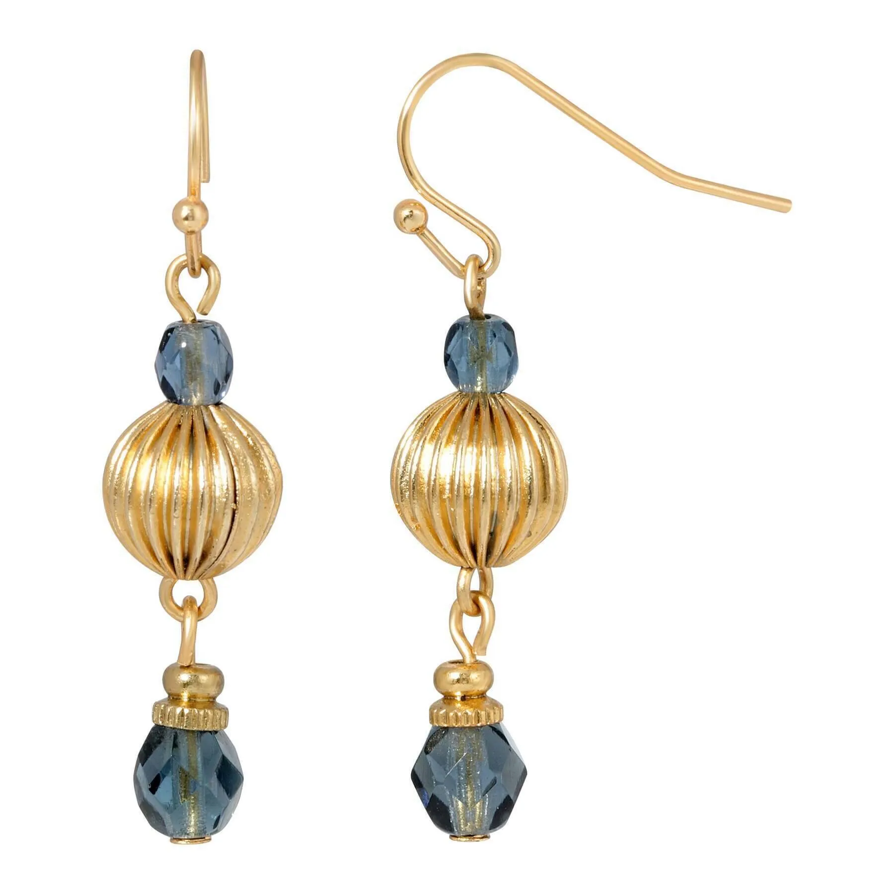 1928 Jewelry Round Corrugated & Montana Blue Bead Drop Earrings 1928 Jewelry