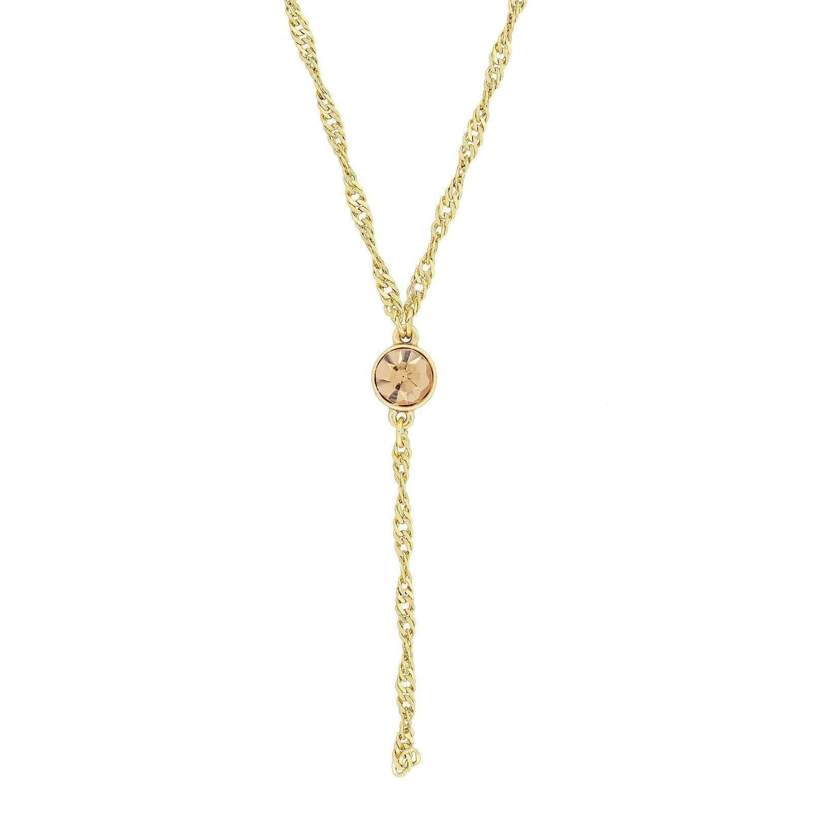 1928 Jewelry Round Crystal Dainty Pendant Twisted Y-Chain Necklace 16"   3" Extender 1928 Jewelry