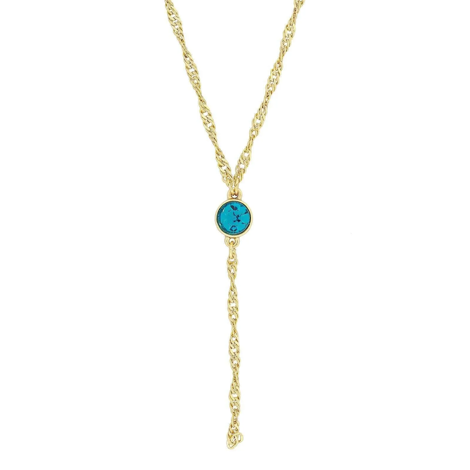 1928 Jewelry Round Crystal Dainty Pendant Twisted Y-Chain Necklace 16"   3" Extender 1928 Jewelry