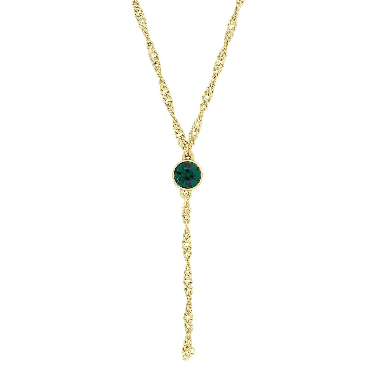 1928 Jewelry Round Crystal Dainty Pendant Twisted Y-Chain Necklace 16"   3" Extender 1928 Jewelry