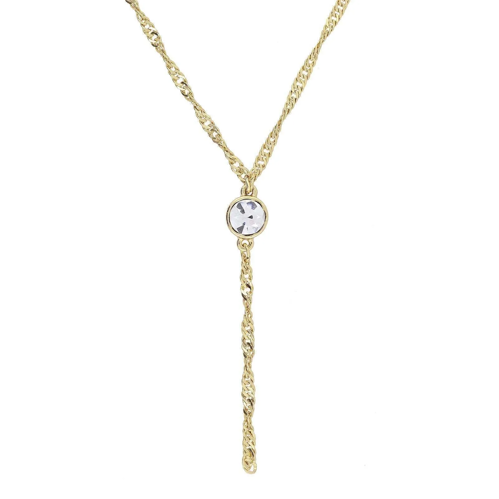 1928 Jewelry Round Crystal Dainty Pendant Twisted Y-Chain Necklace 16"   3" Extender 1928 Jewelry