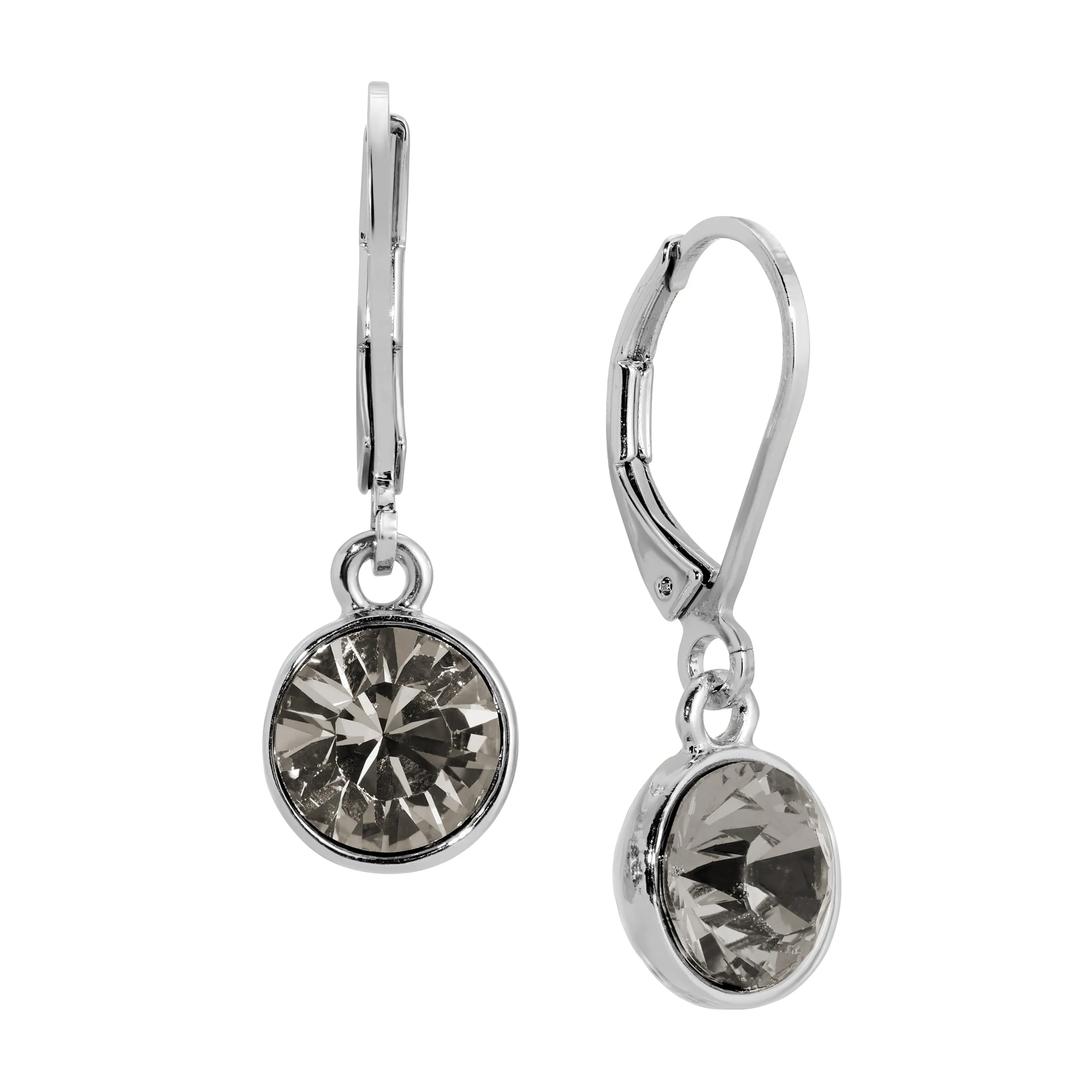 1928 Jewelry Round Crystal Dainty Silver Drop Earrings 1928 Jewelry