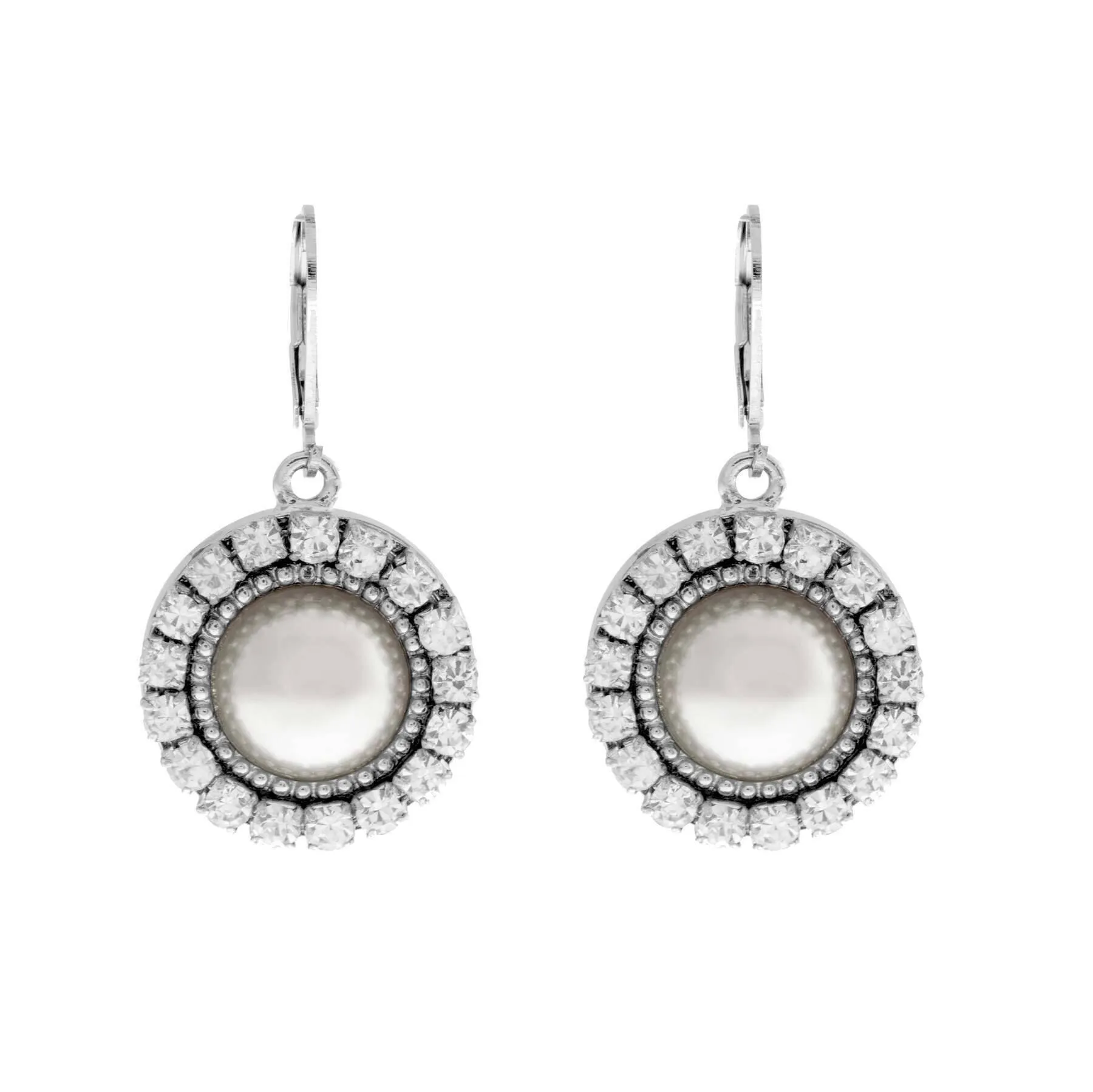 1928 Jewelry Round Crystal Faux Pearl Drop Earrings 1928 Jewelry
