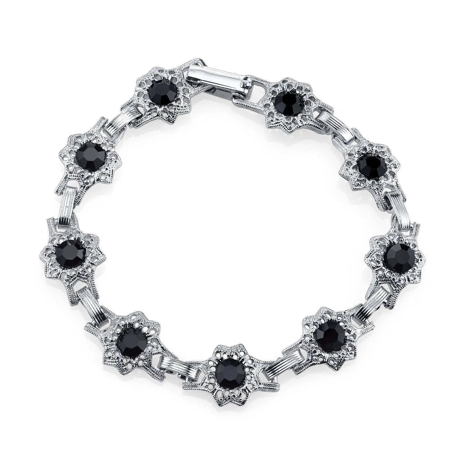1928 Jewelry Round Crystal Flower Link Clasp Bracelet 1928 Jewelry