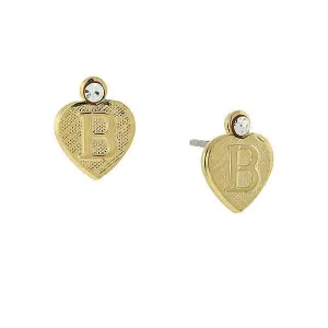 1928 Jewelry Round Crystal Gold Initial Heart Stud Earrings 1928 Jewelry