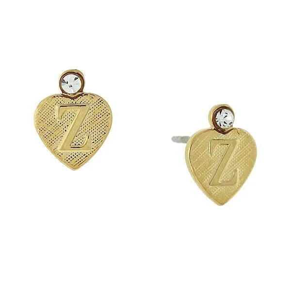 1928 Jewelry Round Crystal Gold Initial Heart Stud Earrings 1928 Jewelry