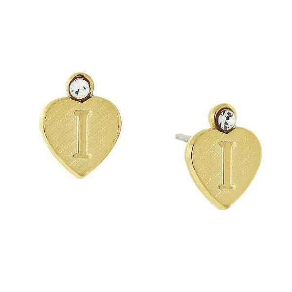 1928 Jewelry Round Crystal Gold Initial Heart Stud Earrings 1928 Jewelry