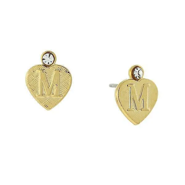 1928 Jewelry Round Crystal Gold Initial Heart Stud Earrings 1928 Jewelry
