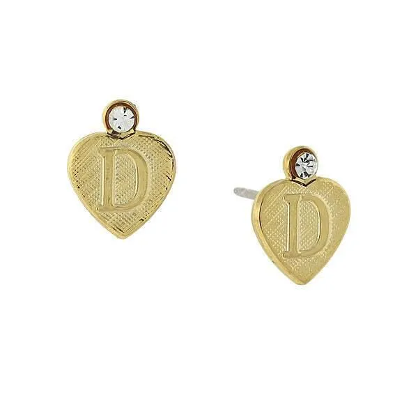 1928 Jewelry Round Crystal Gold Initial Heart Stud Earrings 1928 Jewelry