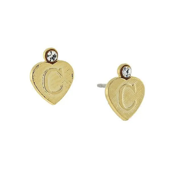 1928 Jewelry Round Crystal Gold Initial Heart Stud Earrings 1928 Jewelry