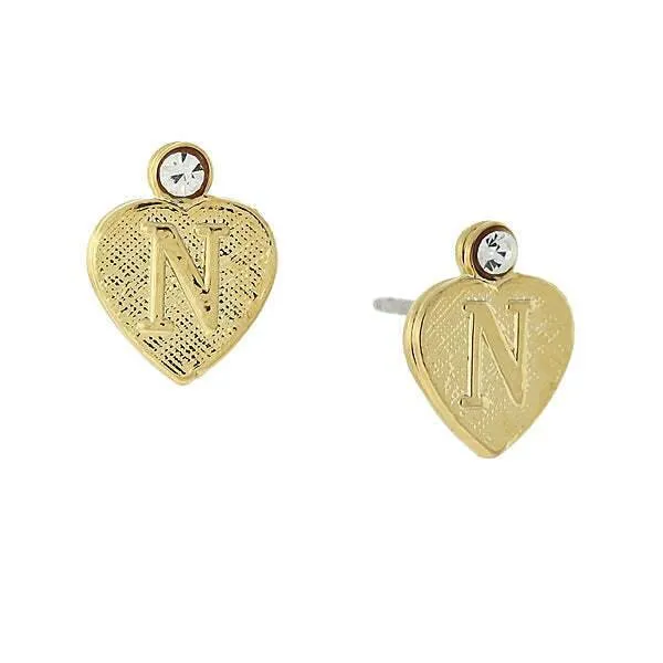 1928 Jewelry Round Crystal Gold Initial Heart Stud Earrings 1928 Jewelry