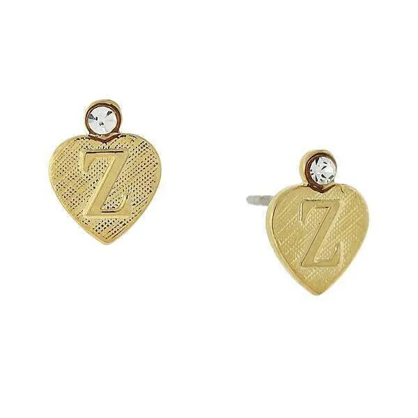 1928 Jewelry Round Crystal Gold Initial Heart Stud Earrings 1928 Jewelry