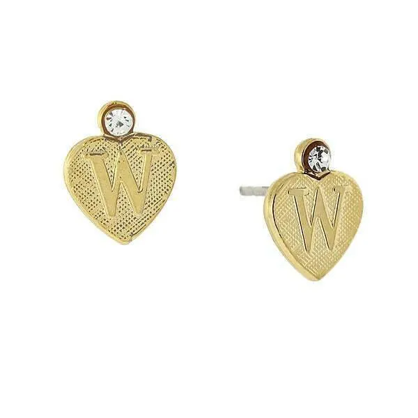 1928 Jewelry Round Crystal Gold Initial Heart Stud Earrings 1928 Jewelry
