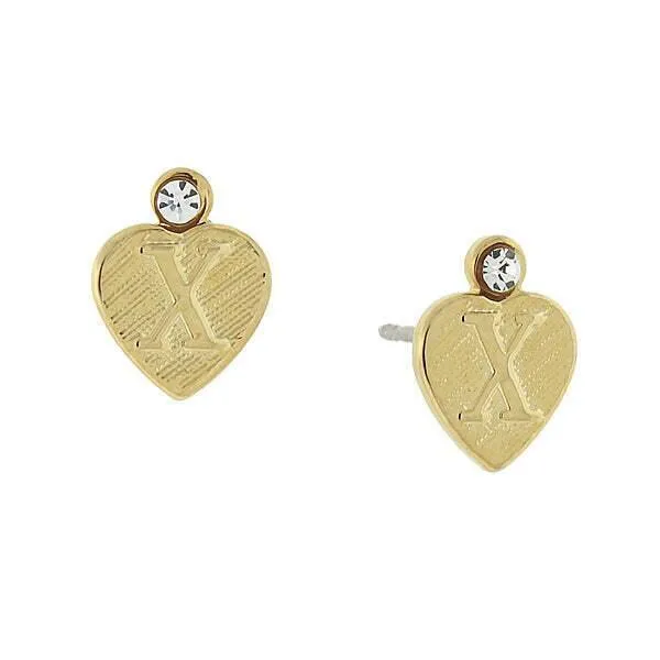 1928 Jewelry Round Crystal Gold Initial Heart Stud Earrings 1928 Jewelry