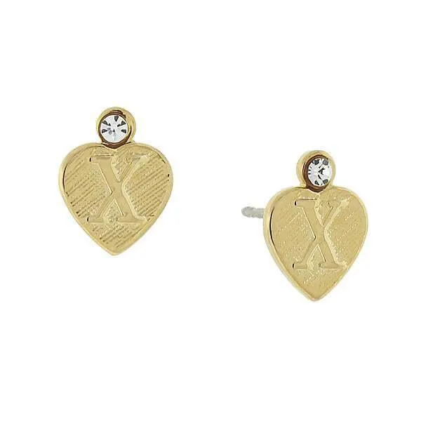 1928 Jewelry Round Crystal Gold Initial Heart Stud Earrings 1928 Jewelry