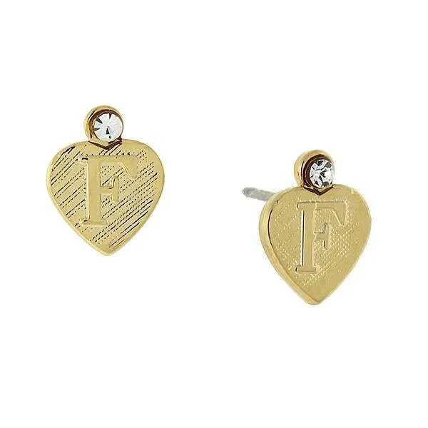 1928 Jewelry Round Crystal Gold Initial Heart Stud Earrings 1928 Jewelry
