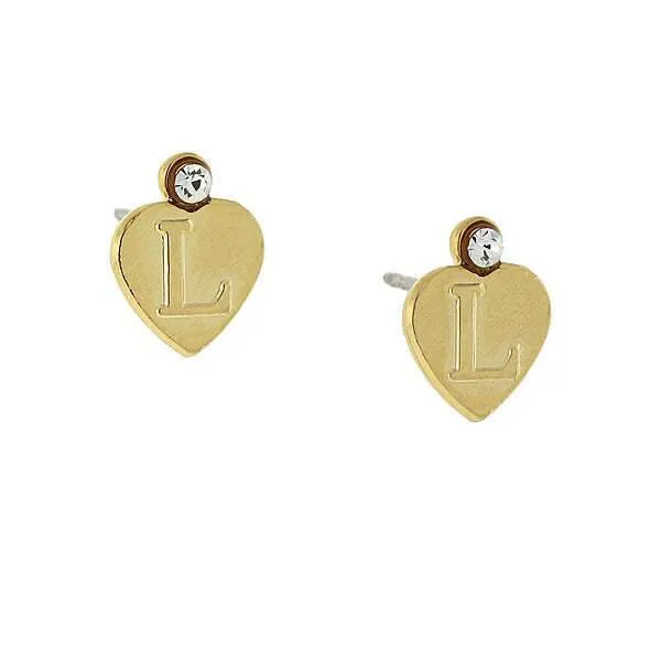 1928 Jewelry Round Crystal Gold Initial Heart Stud Earrings 1928 Jewelry