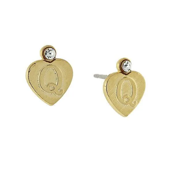1928 Jewelry Round Crystal Gold Initial Heart Stud Earrings 1928 Jewelry
