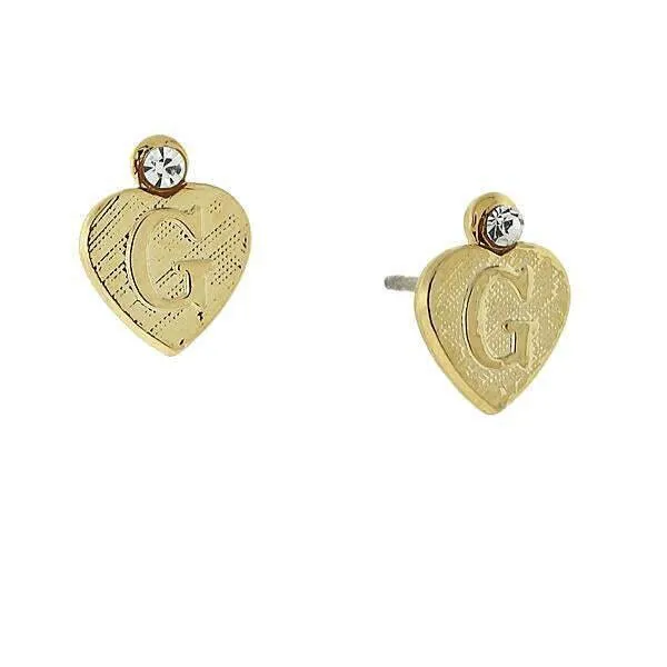 1928 Jewelry Round Crystal Gold Initial Heart Stud Earrings 1928 Jewelry