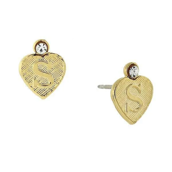 1928 Jewelry Round Crystal Gold Initial Heart Stud Earrings 1928 Jewelry