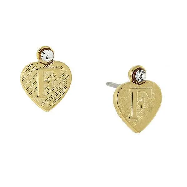 1928 Jewelry Round Crystal Gold Initial Heart Stud Earrings 1928 Jewelry