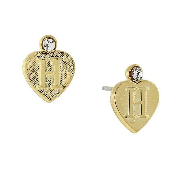 1928 Jewelry Round Crystal Gold Initial Heart Stud Earrings 1928 Jewelry