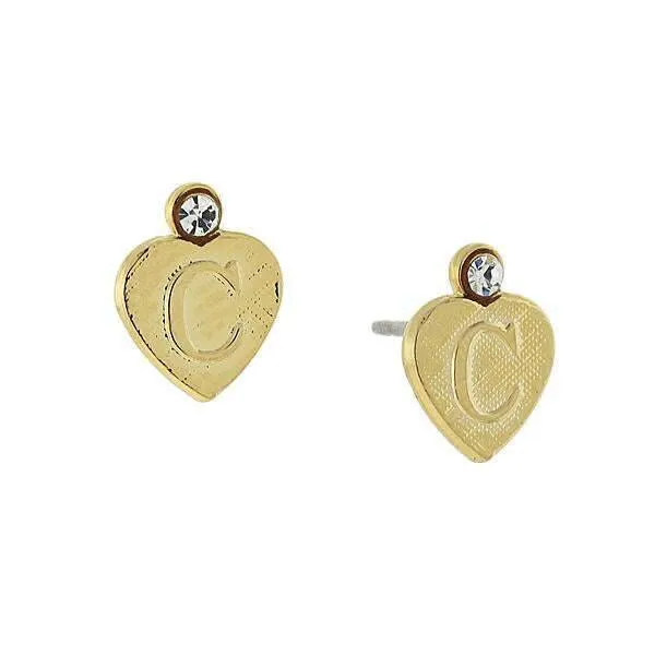 1928 Jewelry Round Crystal Gold Initial Heart Stud Earrings 1928 Jewelry