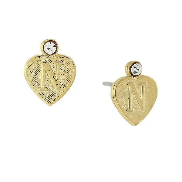 1928 Jewelry Round Crystal Gold Initial Heart Stud Earrings 1928 Jewelry