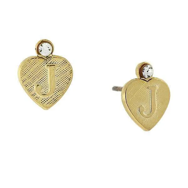 1928 Jewelry Round Crystal Gold Initial Heart Stud Earrings 1928 Jewelry