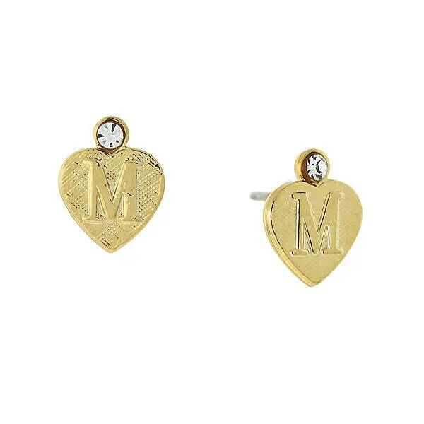 1928 Jewelry Round Crystal Gold Initial Heart Stud Earrings 1928 Jewelry