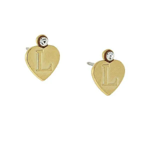 1928 Jewelry Round Crystal Gold Initial Heart Stud Earrings 1928 Jewelry