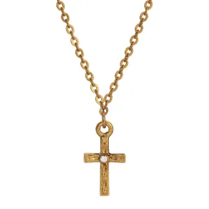 1928 Jewelry Round Crystal Gold Spiritual Cross Pendant Necklace 15"   3" Extender 1928 Jewelry