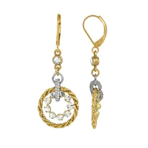 1928 Jewelry Round Crystal Rope Hoop Two Tone Drop Earrings 1928 Jewelry