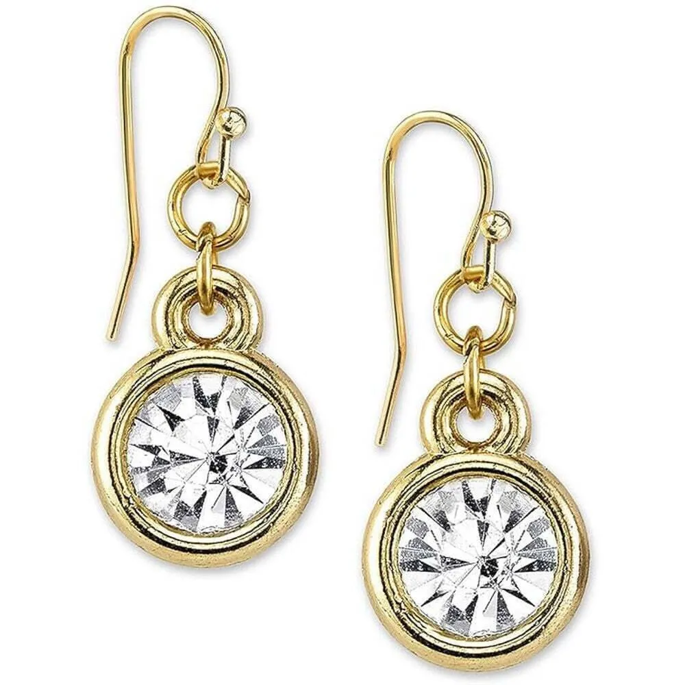 1928 Jewelry Round Crystal Stone Linked Drop Wire Earrings 1928 Jewelry