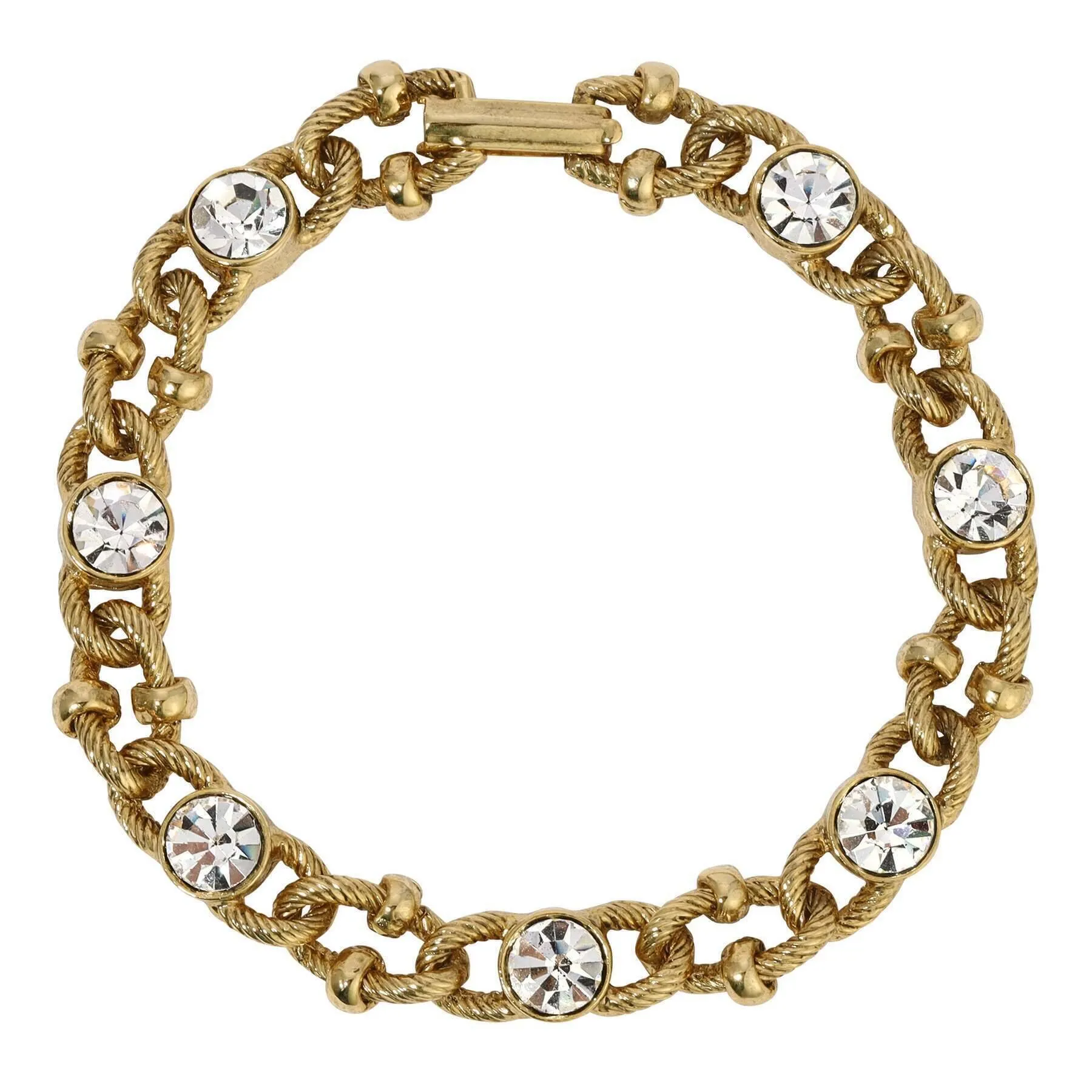 1928 Jewelry Round Crystal Textured Rope Link Bracelet 1928 Jewelry