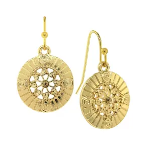 1928 Jewelry Round Disk Swirly Filigree Crystal Drop Earrings 1928 Jewelry