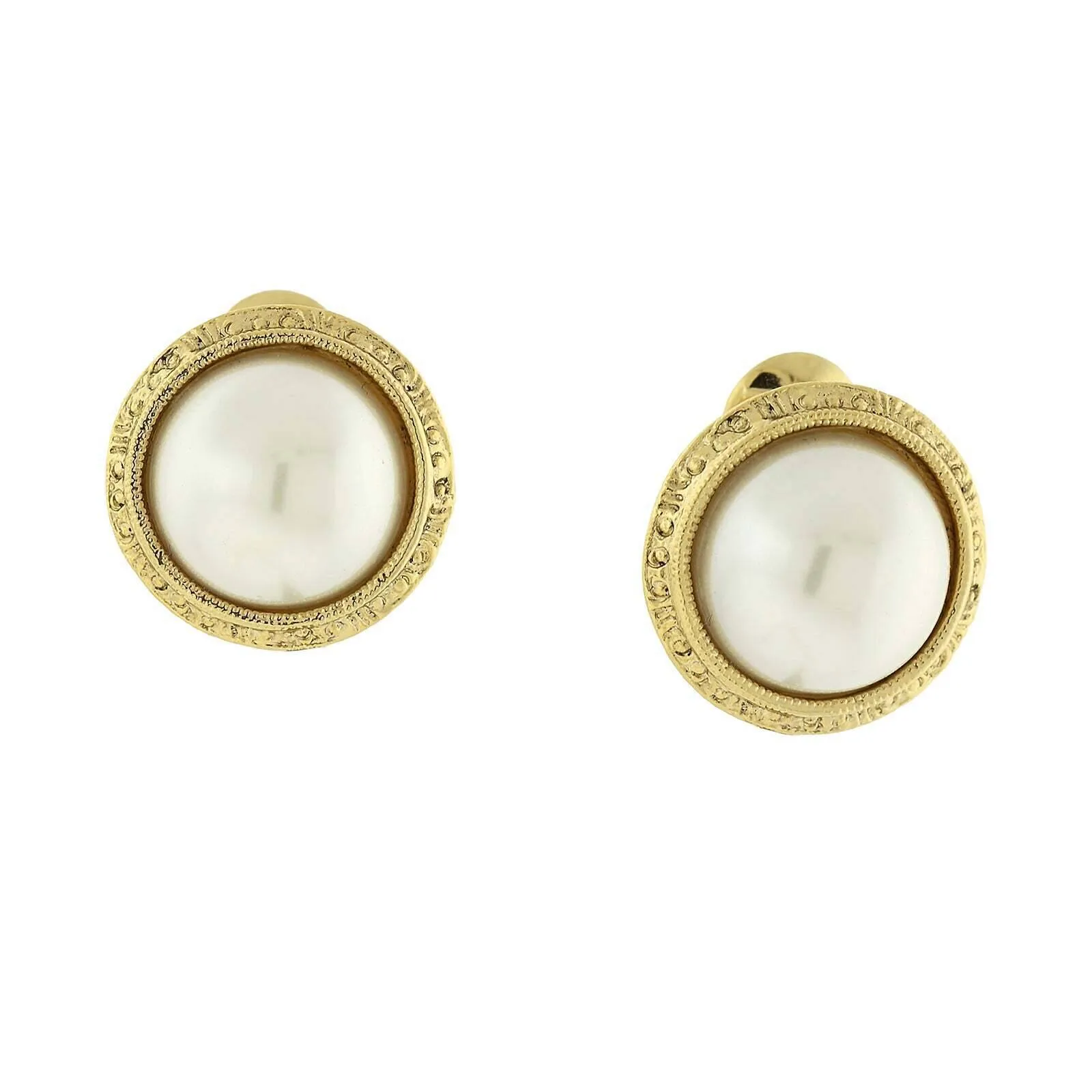 1928 Jewelry Round Etched Button Clip On Earrings 1928 Jewelry