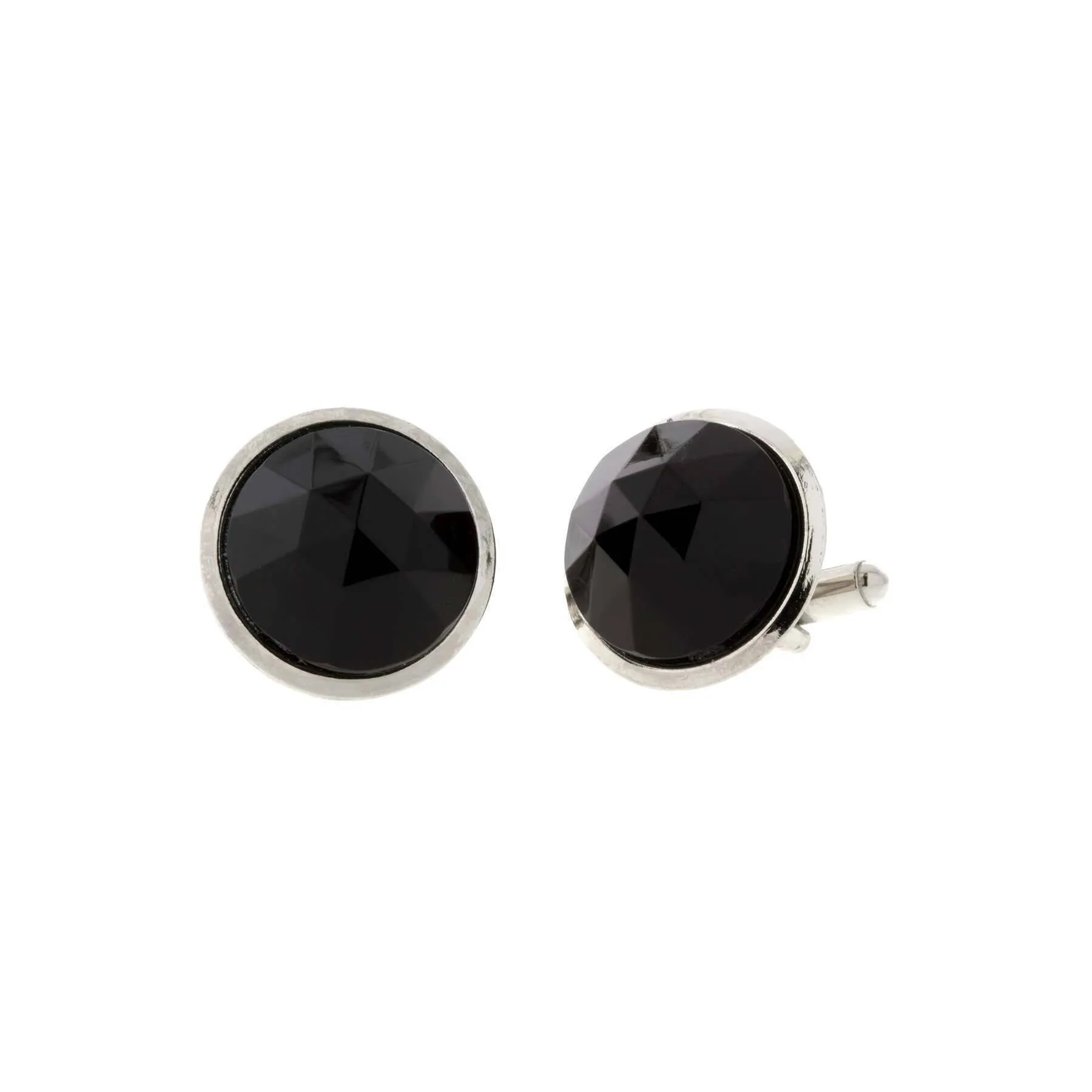 1928 Jewelry Round Faceted Black Stone Cufflinks 1928 Jewelry