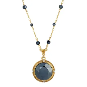 1928 Jewelry Round Faceted Hematite Glass Stone Pendant Necklace 16"   3" Extender 1928 Jewelry