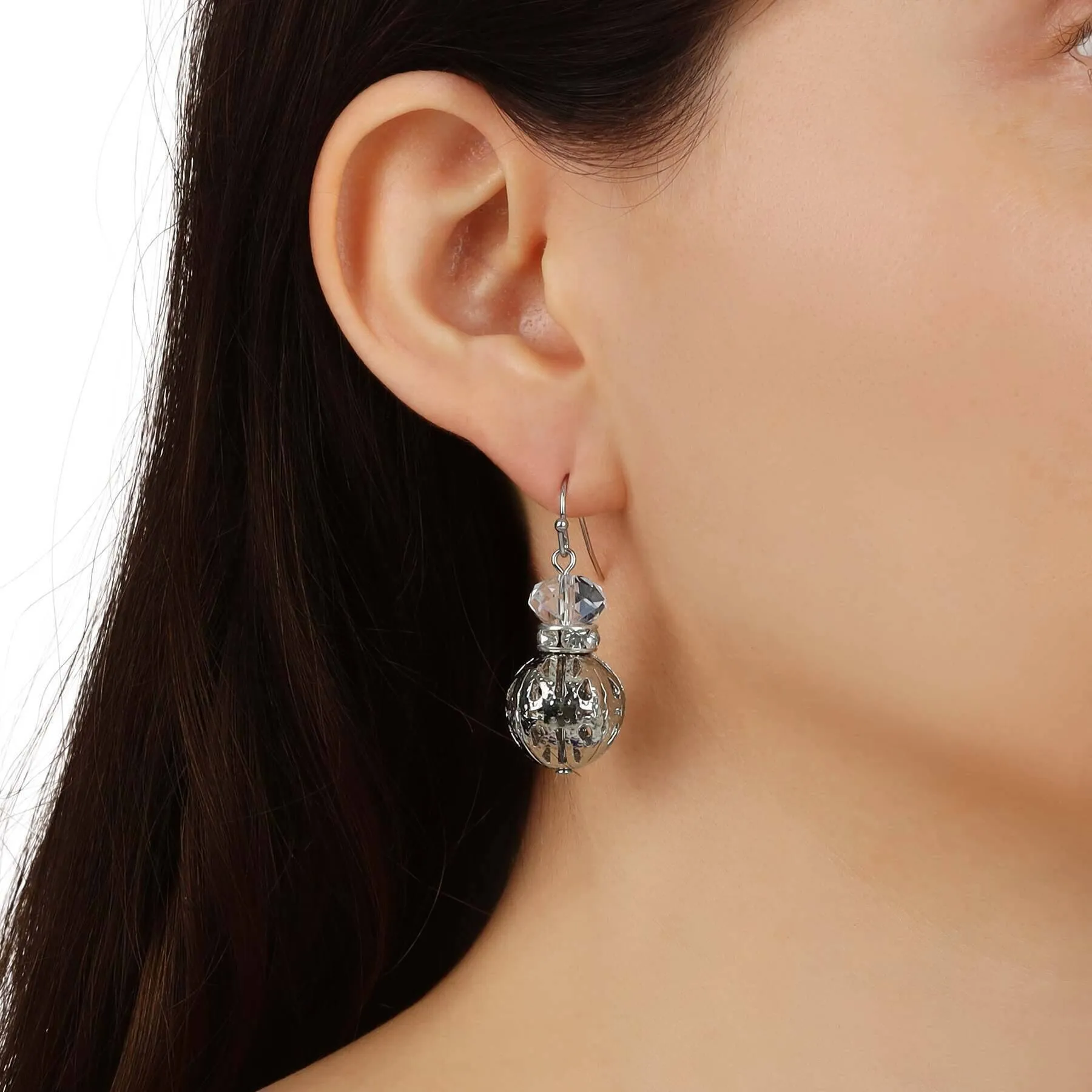 1928 Jewelry Round Filigree Bead & Crystals Drop Earrings 1928 Jewelry