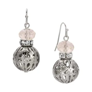 1928 Jewelry Round Filigree Bead & Crystals Drop Earrings 1928 Jewelry
