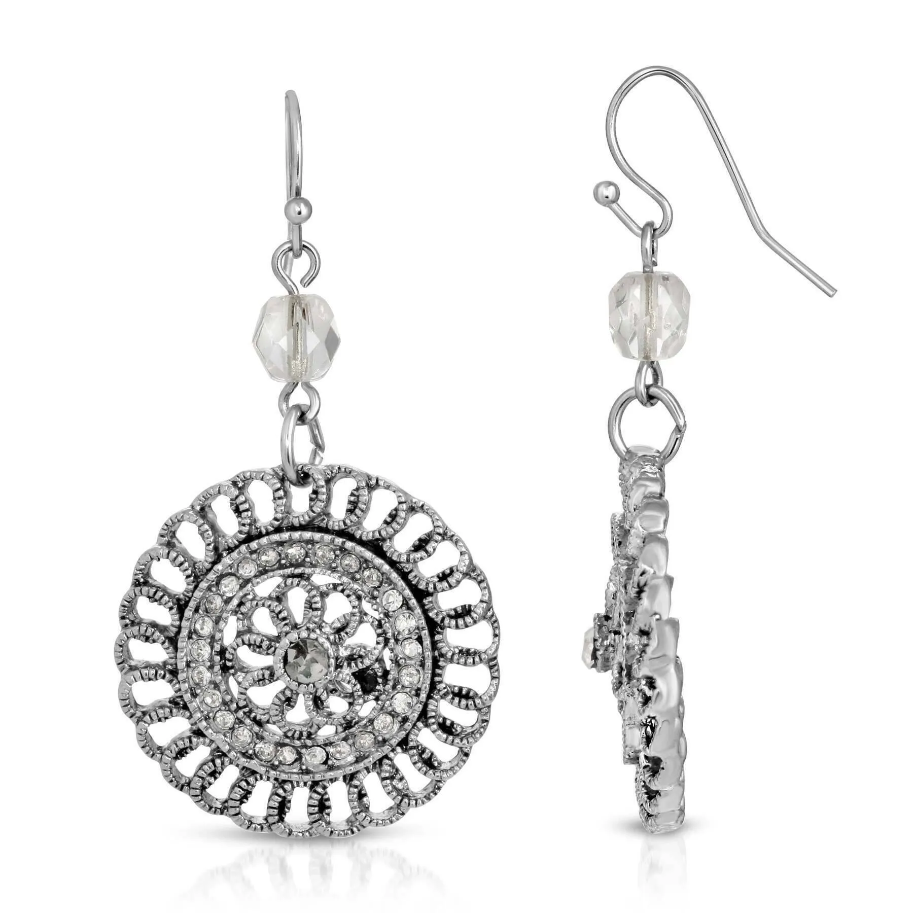 1928 Jewelry Round Filigree Multi Crystal Dangle Earrings 1928 Jewelry