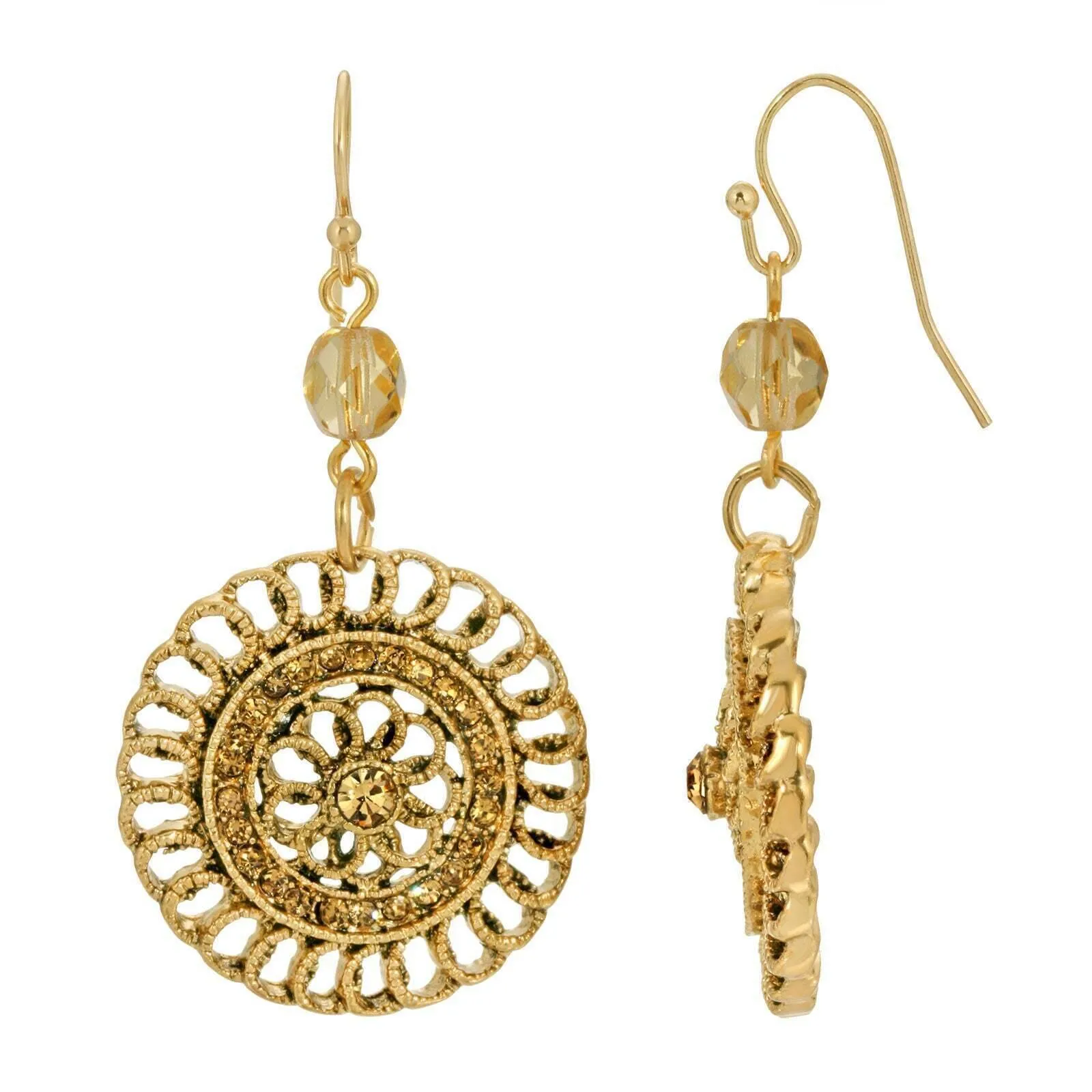 1928 Jewelry Round Filigree Multi Crystal Dangle Earrings 1928 Jewelry