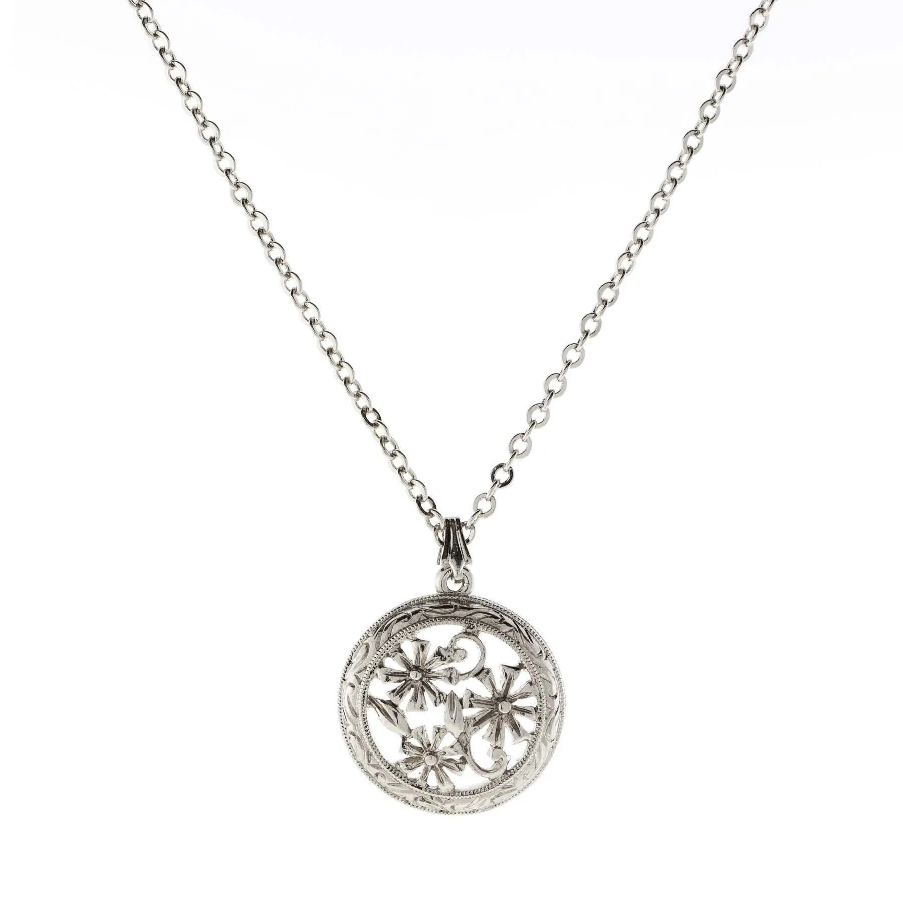 1928 Jewelry Round Floral Pendant Necklace 16"   3" Extender 1928 Jewelry