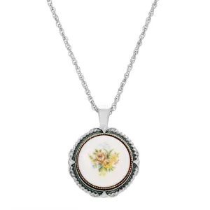1928 Jewelry Round Floral Stone Pendant Necklace 18" 1928 Jewelry