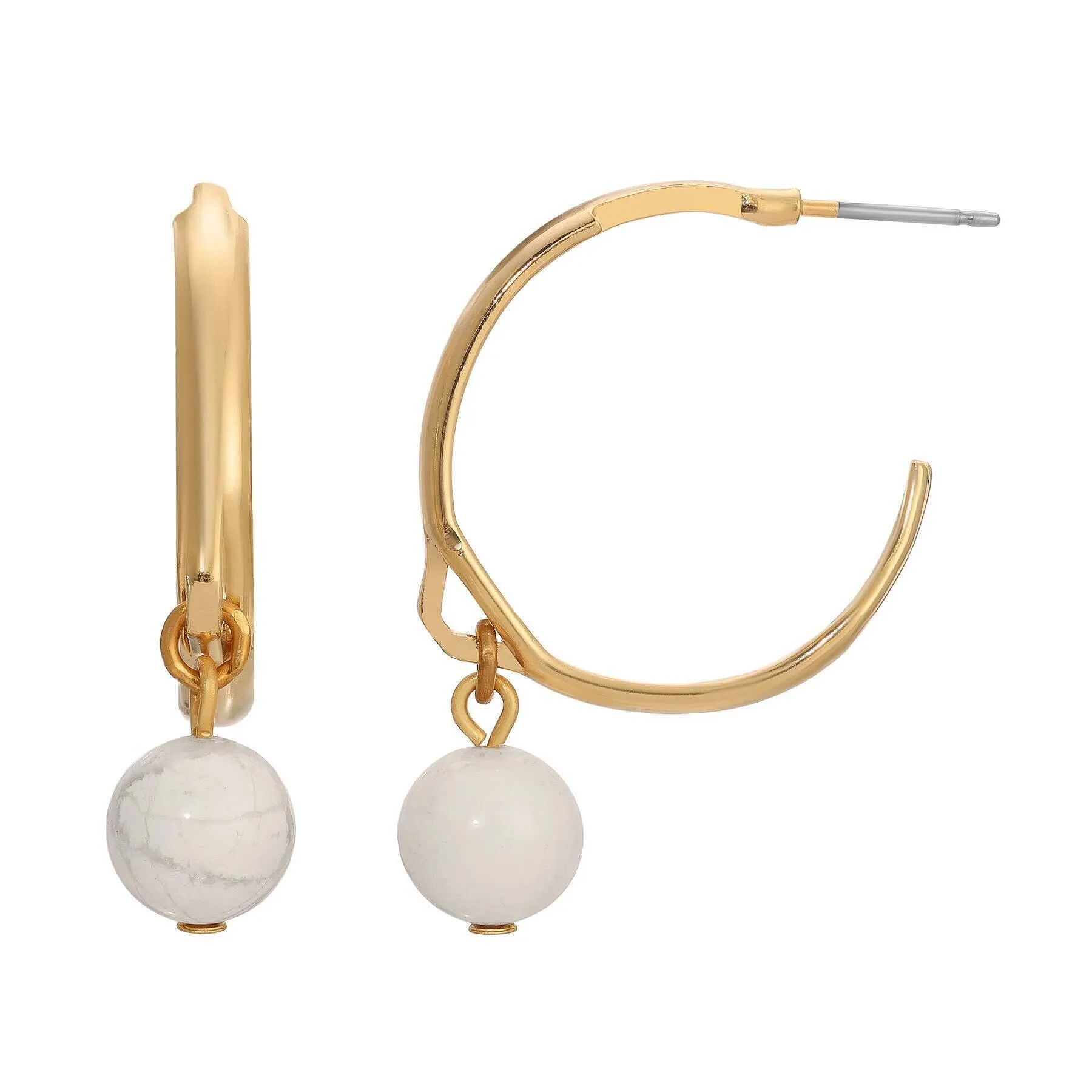 1928 Jewelry Round Gemstone Gold Hoop Earrings 1928 Jewelry