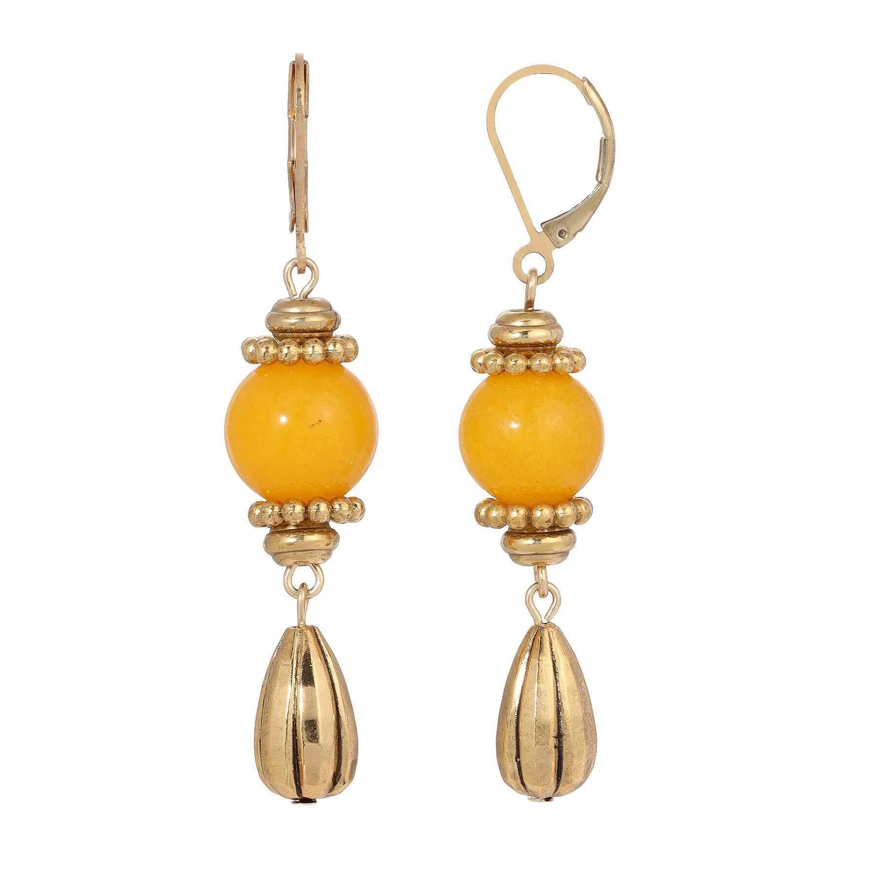 1928 Jewelry Round Gemstone Melon Cut Teardrop Earrings 1928 Jewelry